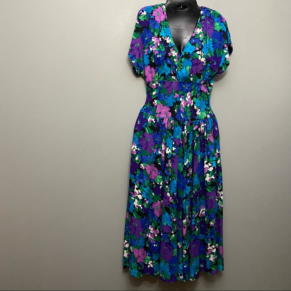 Vintage R.E.O original blue floral flare dress
